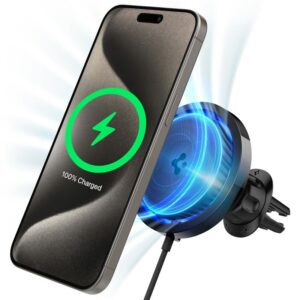 Spigen OneTap Pro 3 Cryomax MagSafe automobilinis belaidis telefono įkroviklis (Air Vent), juodos spalvos