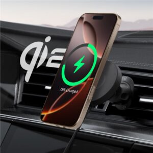 Spigen OneTap Pro 4 MagSafe automobilinis telefono laikiklis su įkrovikliu, juodos spalvos - Belaidis / Air Vent - Image 11