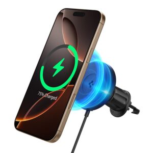 Spigen OneTap Pro 4 MagSafe automobilinis telefono laikiklis su įkrovikliu, juodos spalvos - Belaidis / AirVent Hook