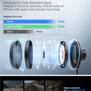 Spigen OneTap Pro 4 MagSafe automobilinis telefono laikiklis su įkrovikliu, juodos spalvos - Belaidis / AirVent Hook - Image 16