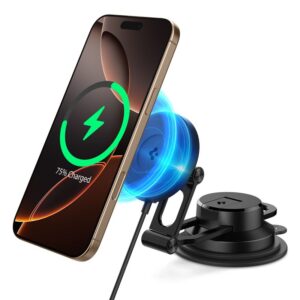 Spigen OneTap Pro 4 MagSafe Car Mount Charger, juodos spalvos - belaidis / Dashboard / Windshield