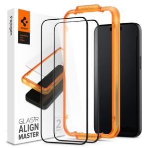 Apsauginis stiklas telefonui Apple iPhone 15 Spigen ALM Glass FC 2-pack juodos spalvos krašteliu - Image 10