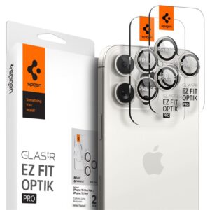 Spigen Glass tR EZ Fit Optik Pro 2 Pack, baltos spalvos tita - Apple iPhone 17/16/15 Pro / 17/16/15 Pro Max