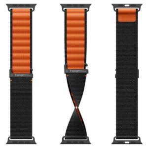 Spigen WBF1 Strap for Apple Watch 44 / 45 / 46 / 49 mm - juodos spalvos ir oranžinės spalvos - Image 12