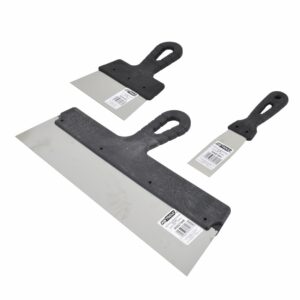 AWTOOLS GLAISTYKLĖ NERŪDIJANČIO PLIENO 100mm PLASTIKINĖ RANKENA JUODA