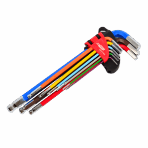 AWTOOLS RAKTAI ŠEŠIAKAMPIAI HEX / 1,5-10,0mm / 9vnt. SPALVOTI SU RUTULINE GALVUTE ILGI BLACK LINE