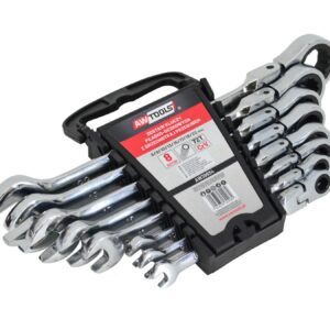 AWTOOLS PLOKŠČIAS-ŽIEDINIS RAKTAS SU REKETU IR ŠARNYRU, RINKINYS 8 vnt. 8-22mm