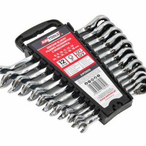 AWTOOLS PLOKŠČIAS-ŽIEDINIS RAKTŲ RINKINYS SU REKETU 12vnt 8-19mm SU PERJUNGIKLIU