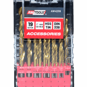 AWTOOLS METALO GRĄŽTŲ RINKINYS TITANO DANGA 19vnt./1-10,0mm/PLAST. DĖŽUTĖ