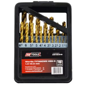 AWTOOLS METALO GRĄŽTŲ RINKINYS SU TITANO DANGA 19vnt./1,0-10,0mm/