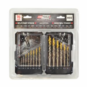 AWTOOLS METALO GRĄŽTŲ RINKINYS M2 HSS-TiN, 15 vnt. / 1.5-10 mm / BLACK LINE