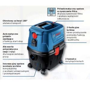 BOSCH DULKIŲ SIURBLYS GAS 15 PS AUTOMATINIS MAITINIMO LIZDAS