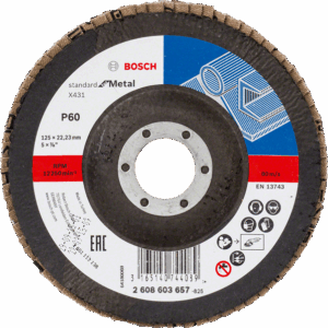 BOSCH LAMELEINIS ŠLIFAVIMO DISKAS 125mm X431 P 60 STANDARD FOR METAL IŠGAUBTAS