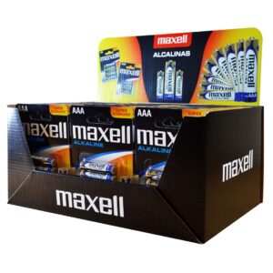 Maxell šarminės baterijos LR03 AAA, 4 vnt. pakuotė (30 blisterinių pakuočių / 120 vnt. baterijų)