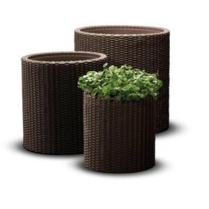 KETER VAZONŲ RINKINYS S+M+L CYLINDER PLANTERS WHISKEY BROWN