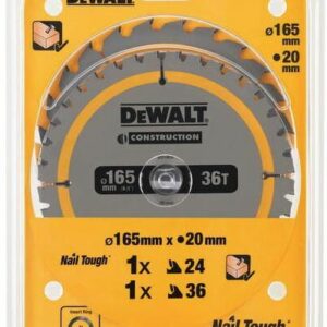 DEWALT DISKINIS PJŪKLAS 165x20mm 2vnt. 24T ir 36T CONSTRUCTION