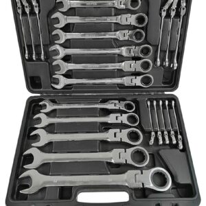 SILVER Kombinuotų raktų su terkšle ir lankstine jungtimi rinkinys, 22 vnt. 6-32 mm lagamine