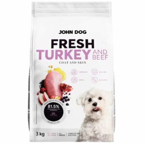 JOHN DOG Fresh Turkey and beef - sausas maistas šunims - 3kg