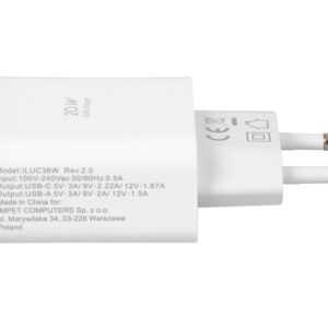 Kelioninis įkroviklis iBOX C-36 GaN PD20W, baltas