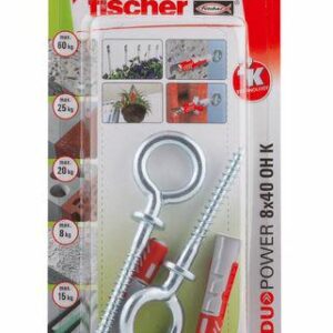 FISCHER DUOPOWER kaištis 8x40 su ąsine kablio formos galvute /2vnt.