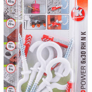 FISCHER DUOPOWER kaištis 6x30 su apvaliu kabliu /6vnt. BALTI