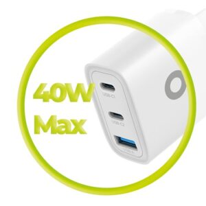 Mobile Origin GaN 40W Wall įkroviklis MO13, baltos spalvos 1 USB-A + 2 USB-C - Image 11
