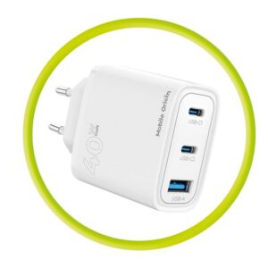 Mobile Origin GaN 40W Wall įkroviklis MO13, baltos spalvos 1 USB-A + 2 USB-C - Image 3