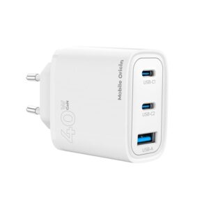 Mobile Origin GaN 40W Wall įkroviklis MO13, baltos spalvos 1 USB-A + 2 USB-C - Image 5