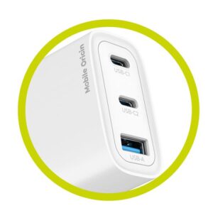 Mobile Origin GaN 40W Wall įkroviklis MO13, baltos spalvos 1 USB-A + 2 USB-C - Image 6