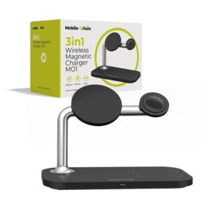 Mobile Origin 3in1 belaidis Magnetic įkroviklis MO1, juodos spalvos