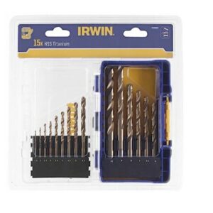 IRWIN 15 vnt. HSS TiN grąžtų rinkinys 1.5mm, 2mm, 2.5mm, 3mm, 3.5mm, 4mm, 4.5mm, 5mm, 5.5mm, 6mm, 6.5mm, 7mm, 8mm, 9mm, 10mm