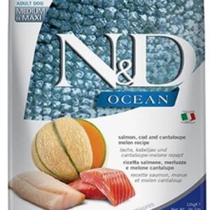 FARMINA N&D Ocean Dog Salmon, Cod, Cantaloupe, Melon Adult Medium&Maxi - sausas maistas šunims - 12 kg