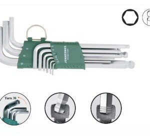 JONNESWAY šešiakampių raktų rinkinys su rutuline galvute, ilgas, 9 vnt. H05SA109S