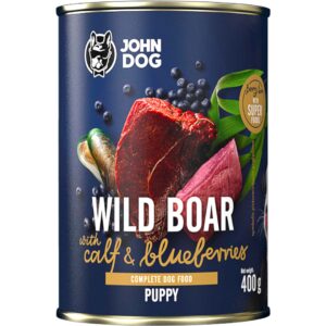 JOHN DOG Berry Line Puppy Wild boar with calf and blueberries - drėgnas ėdalas šunims - 400g