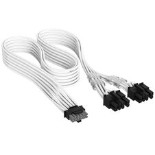 Corsair Premium Sleeved 12V-2x6 to 2x 6+2-Pin PCIe Cable, Universal - white