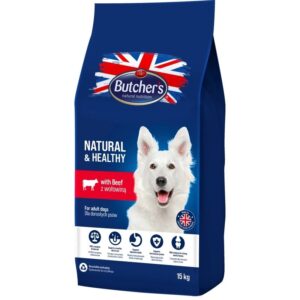 BUTCHER'S Natural & Healthy Dog su jautiena – sausas šunų pašaras – 15kg
