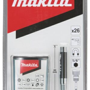 MAKITA ATSUKTUVŲ ANTGALIŲ RINKINYS 25 vnt. + LAIKIKLIS 80 mm...
