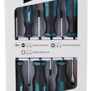 MAKITA ATSUKTUVŲ RINKINYS 6 vnt. (SL4,0 x 100 / SL5,5 x 100 / PH1 x 100 / PH2 x 100 / PZ1 x 80 / PZ2 x 100)