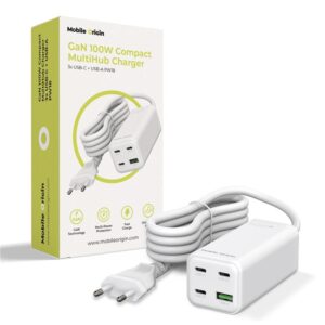 Mobile Origin GaN 100W Compact MultiHub įkroviklis PW18 su 3x USB-C + USB-A
