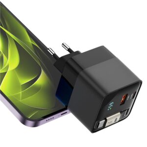 Mobile Origin 65W GaN Display įkroviklis PW2 - USB-C Self-Retracting kabelis + USB-C + USB-A - Image 6