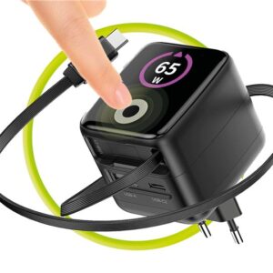 Mobile Origin 65W GaN Display įkroviklis PW3 - USB-C Self-Retracting kabelis + USB-C + USB-A - Image 11