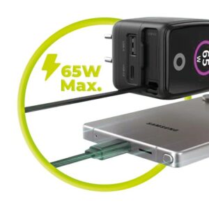 Mobile Origin 65W GaN Display įkroviklis PW3 - USB-C Self-Retracting kabelis + USB-C + USB-A - Image 6