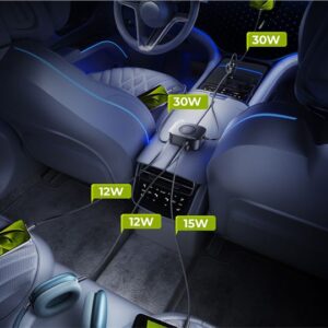 Mobile Origin 75W 5in1 automobilinis įkroviklis CA23 - 2x USB-C + USB-A Port, 2x USB-C kabelis - Image 4