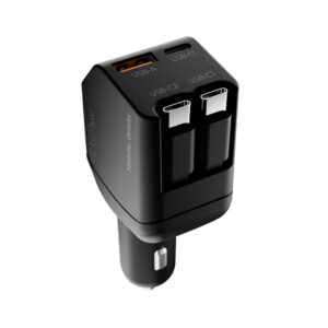 Mobile Origin 90W automobilinis įkroviklis CA22 - USB-C + USB-A, 2x USB-C kabelis
