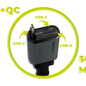 Mobile Origin 3in1 50W automobilinis įkroviklis CA27 - USB-C + USB-A, USB-C Cable - Image 11