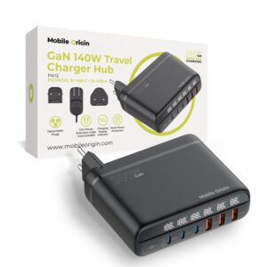 Mobile Origin GaN 140W Travel įkroviklis Hub PW12 EU/UK/US, 3x USB-C + 3x USB-A
