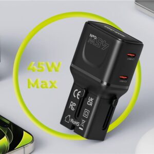 Mobile Origin 45W kelioninis įkroviklis, EU/US/UK/AU PW26, juodos spalvos - Image 13