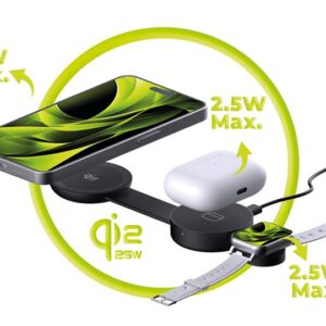 Mobile Origin 3in1 Qi2 25W sulenkiamas Magnetic Pad PW34, juodos spalvos - Image 2