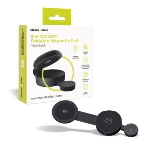 Mobile Origin 3in1 Qi2 25W sulenkiamas Magnetic Pad PW34, juodos spalvos