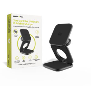 Mobile Origin 3in1 Qi2 25W UltraSlim sulenkiamas įkroviklis PW36 MagSafe Compatible matinės juodos spalvos